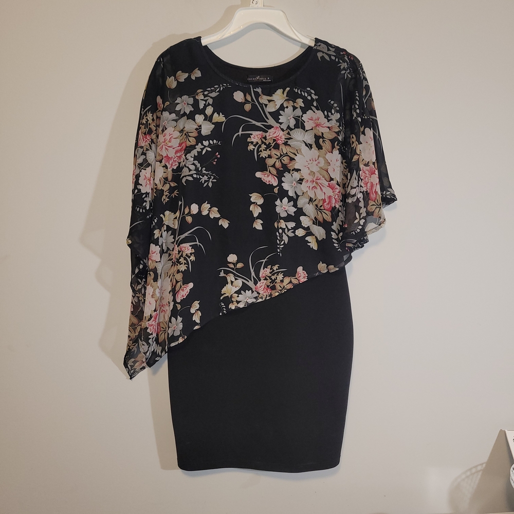 Emily Rose Floral Overlay Cocktail Dress Medium Flutter Sleeve - Picture 3 of 6